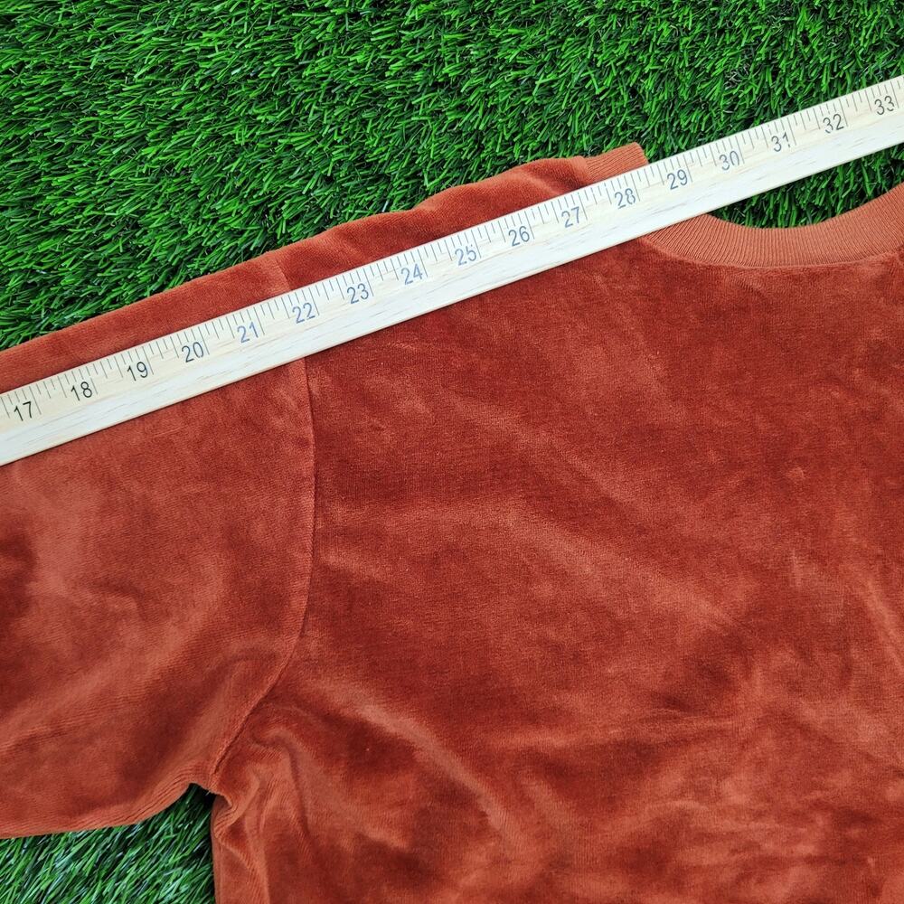 Vintage 80s Velour Sweater Womens Large 21x21 Boxy Burnt-Orange - Picture 5 of 10